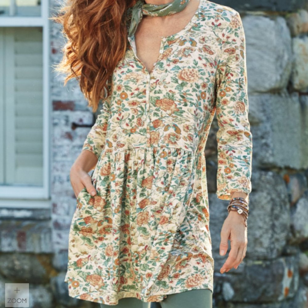 Peruvian Connection Jade Garden Tunic XL Floral Print